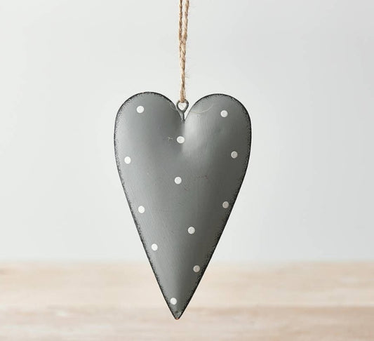 Grey & White Polka Dot Metal Heart Hanging Decoration