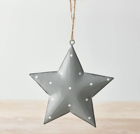 Grey & White Polka Dot Metal Star Hanging Decoration
